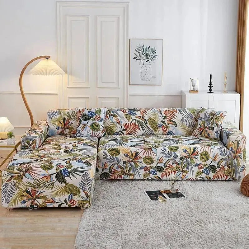 Stretch Sectional Couch Cover – Multicolor Tropical Leaf Print – product view 4 | Brivenzo