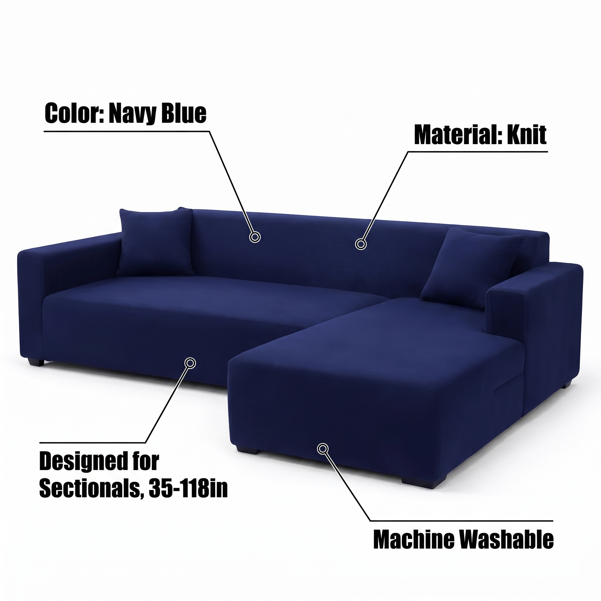 Stretch Sectional Couch Cover – Navy Blue – features and specifications overview | Brivenzo