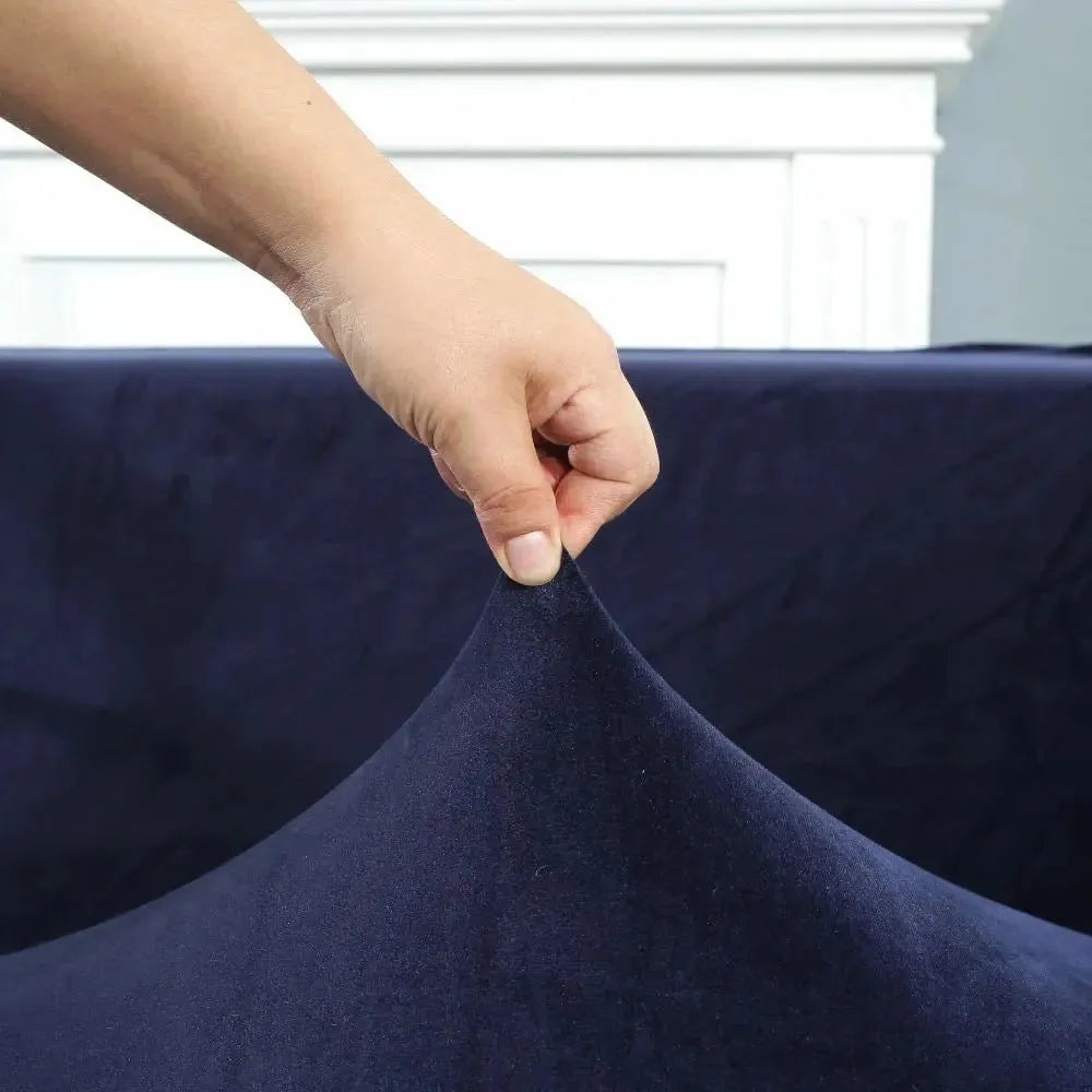 Stretch Sectional Couch Cover – Navy Blue Velvet – product view 4 | Brivenzo