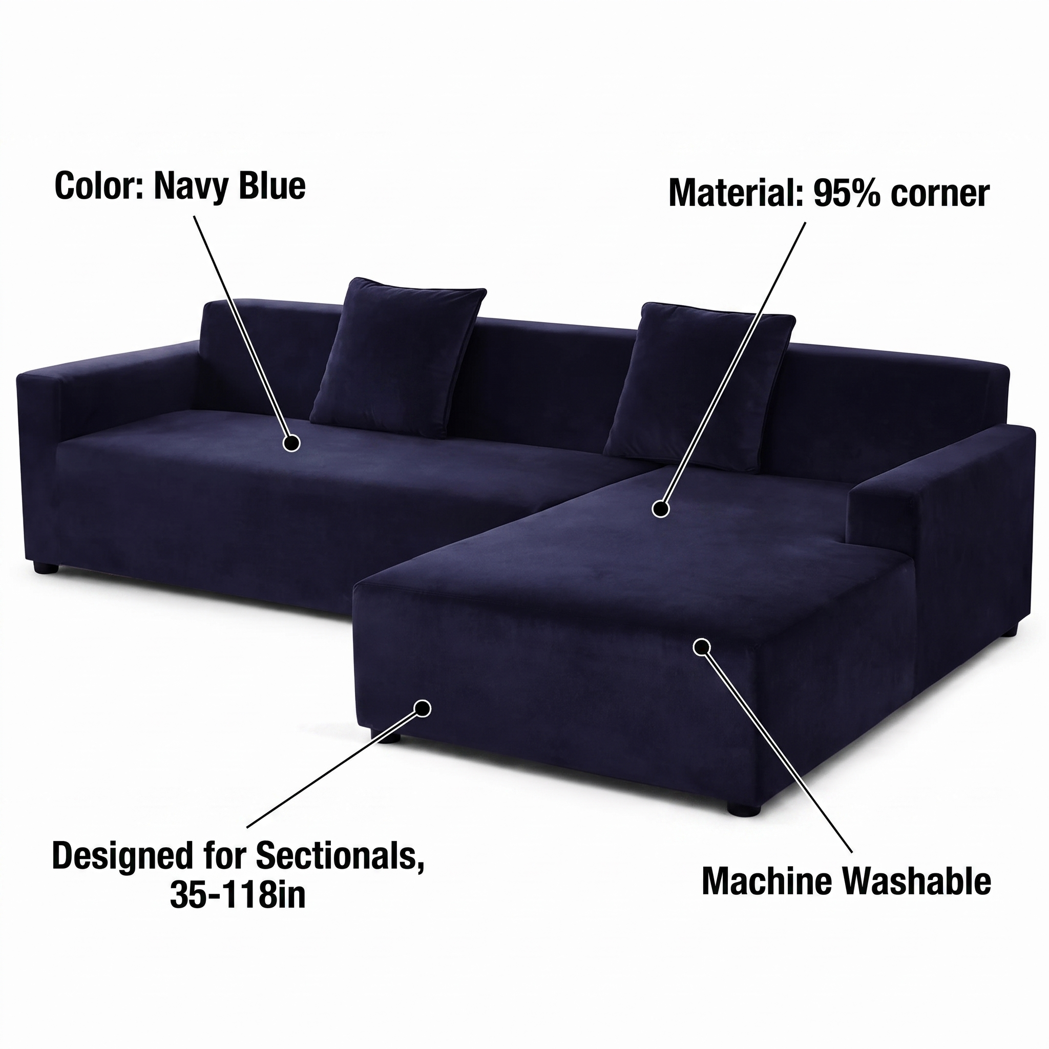 Stretch Sectional Couch Cover – Navy Blue Velvet – features and specifications overview | Brivenzo