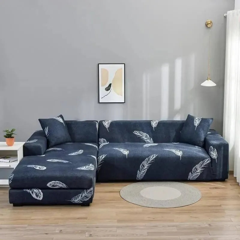 Stretch Sectional Couch Cover – Navy Feather Print – product view 4 | Brivenzo