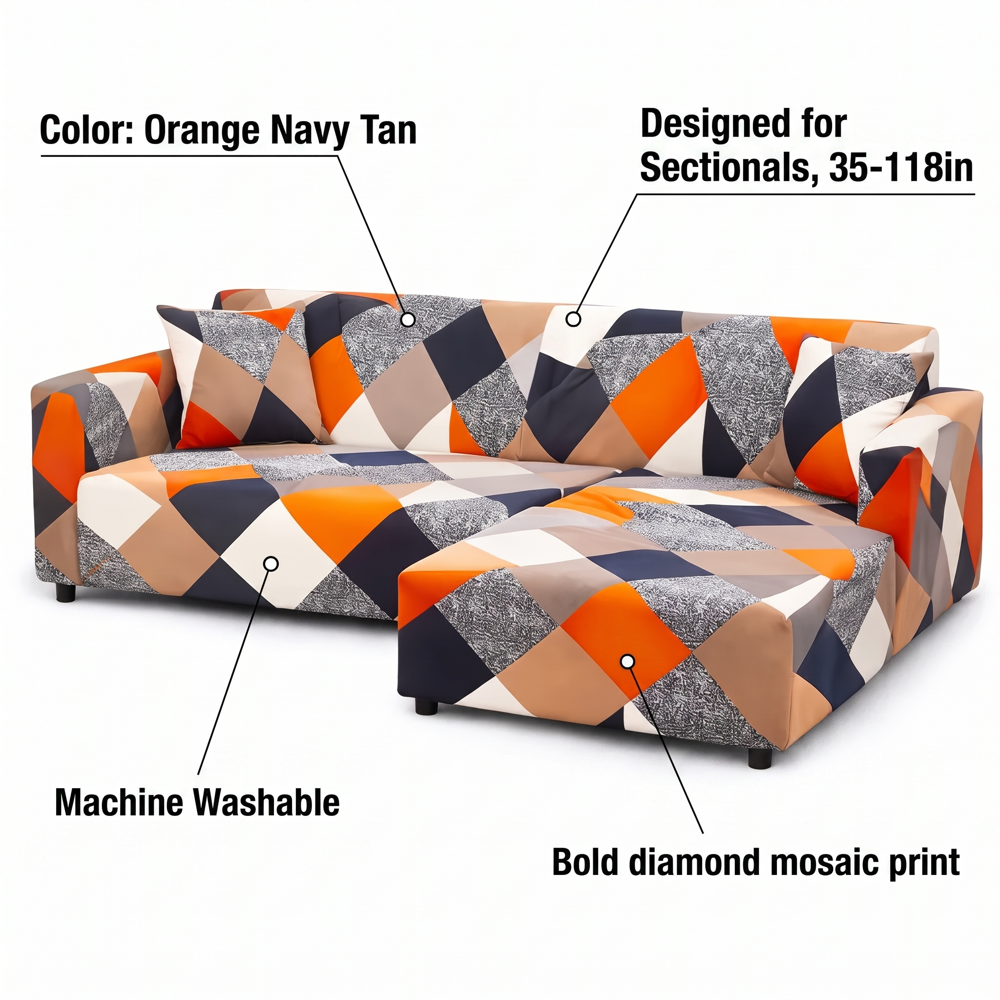 Stretch Sectional Couch Cover – Orange – features and specifications overview | Brivenzo