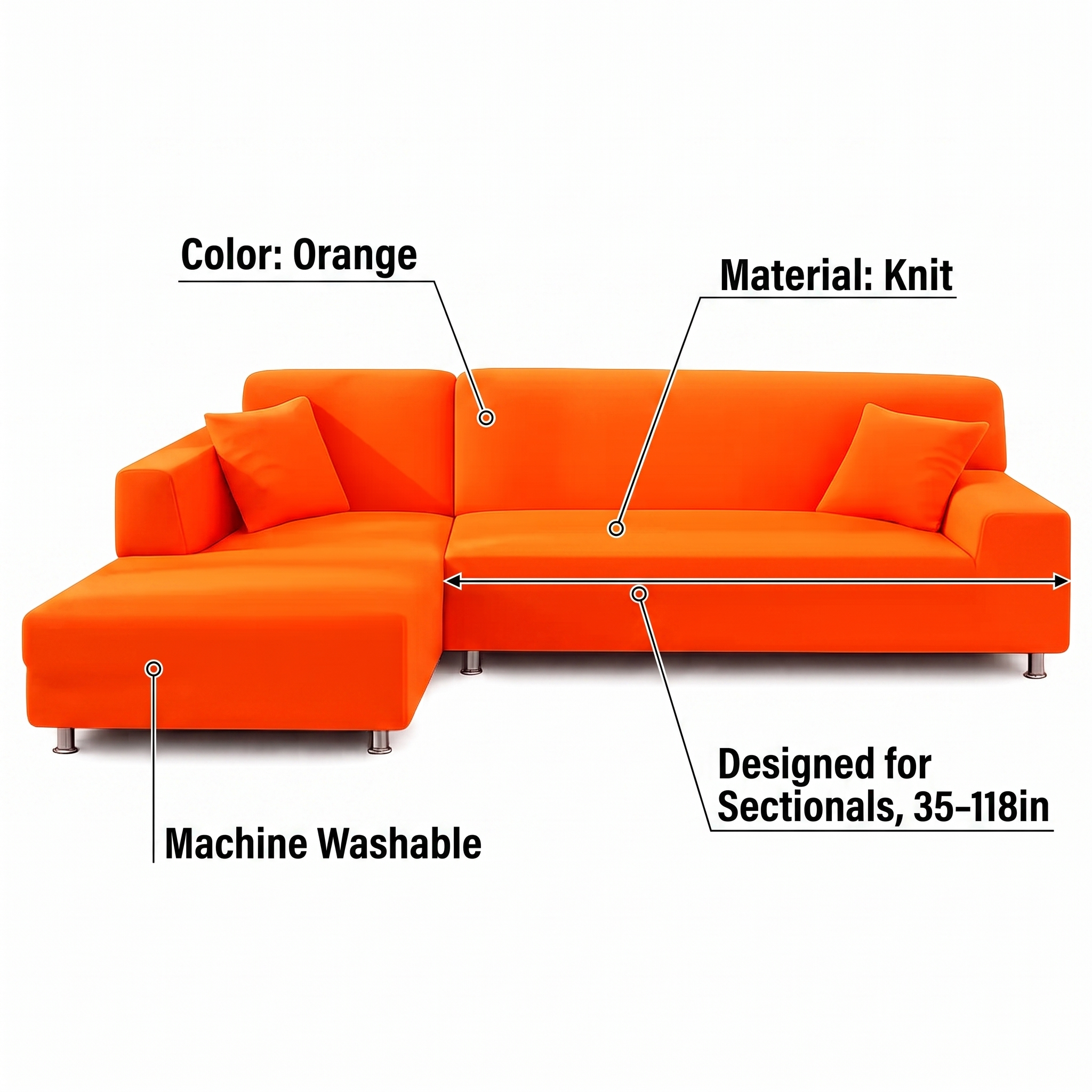 Stretch Sectional Couch Cover – Orange – features and specifications overview | Brivenzo