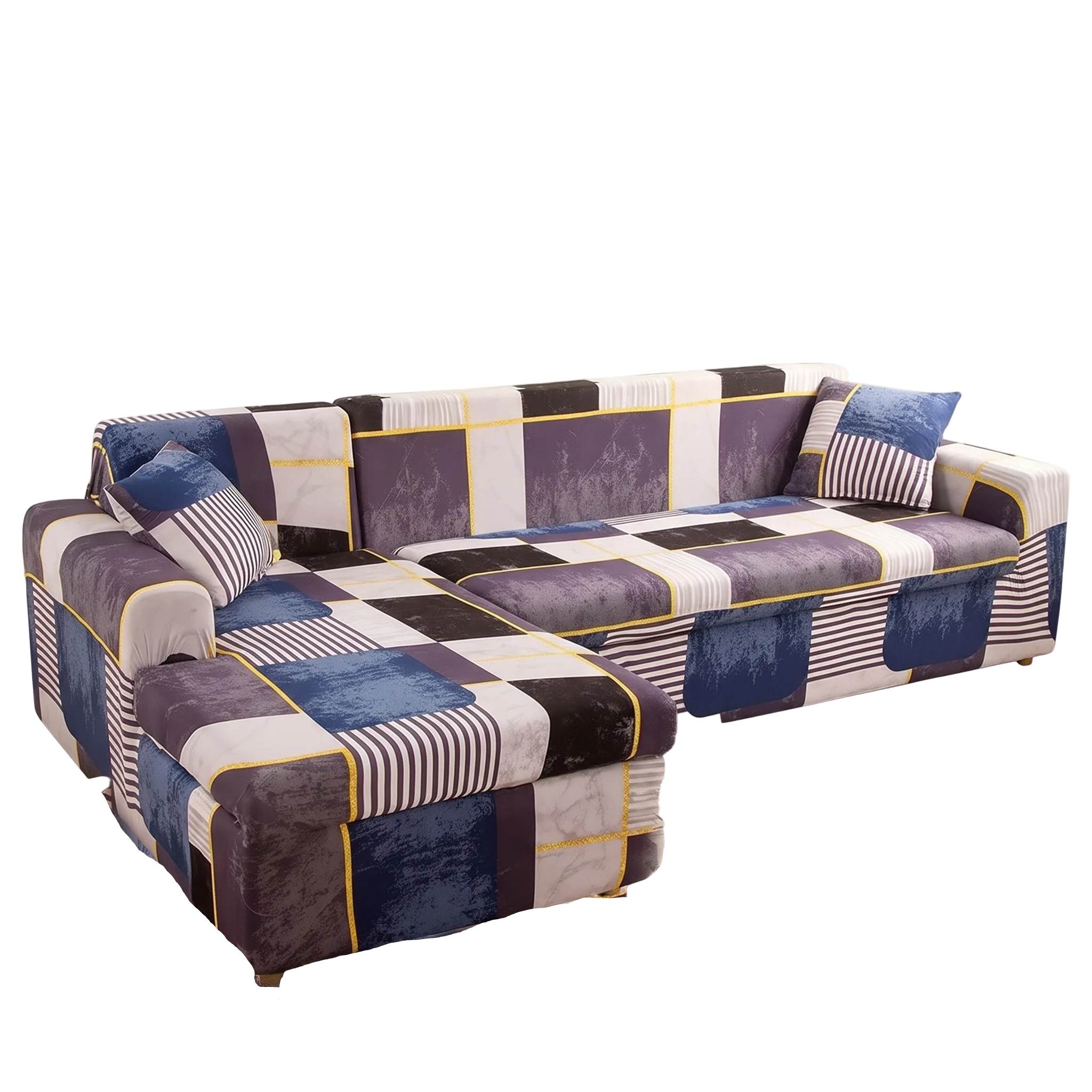 Stretch Sectional Couch Cover – Patchwork Colorblock Print – product photo on a white background | Brivenzo