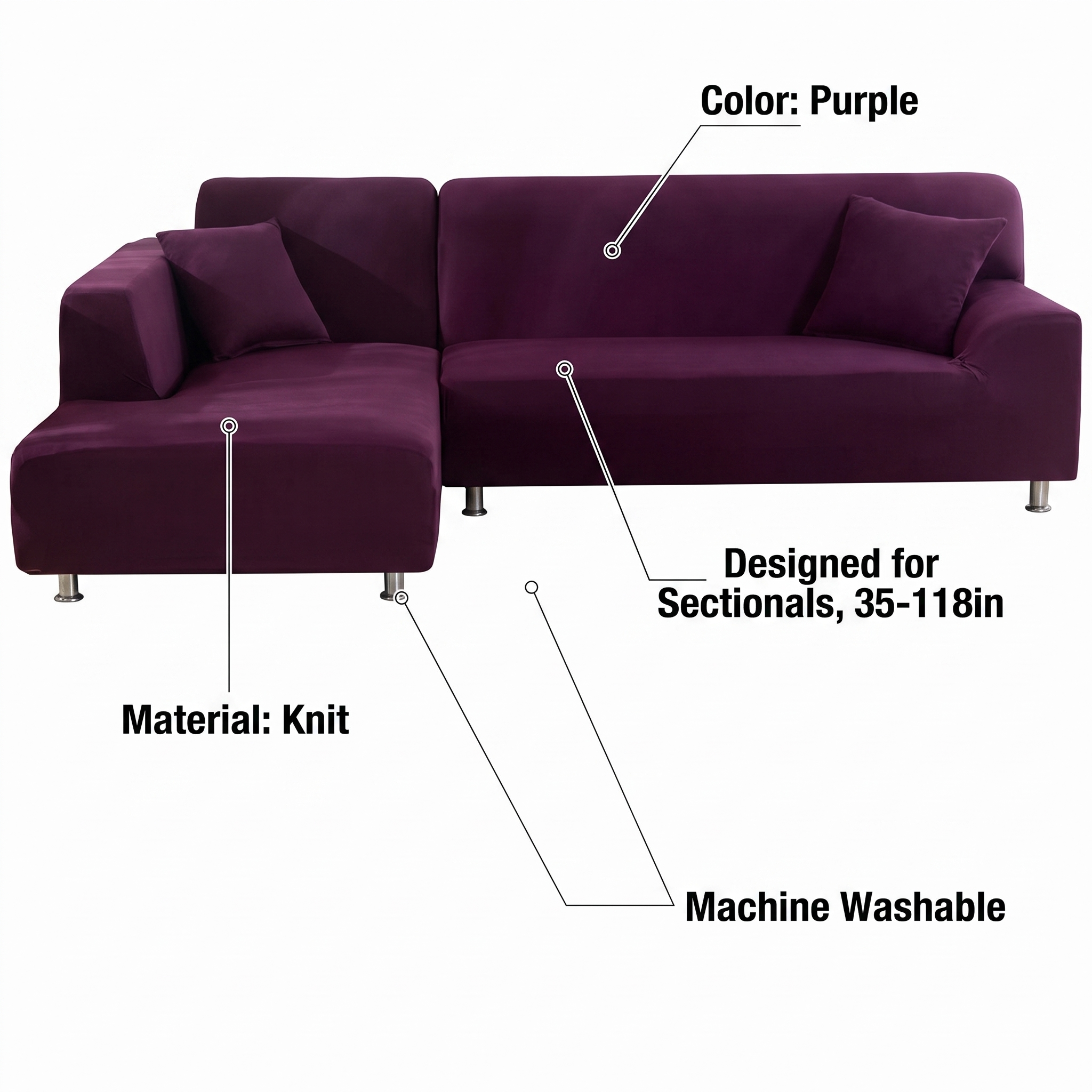 Stretch Sectional Couch Cover – Purple – features and specifications overview | Brivenzo