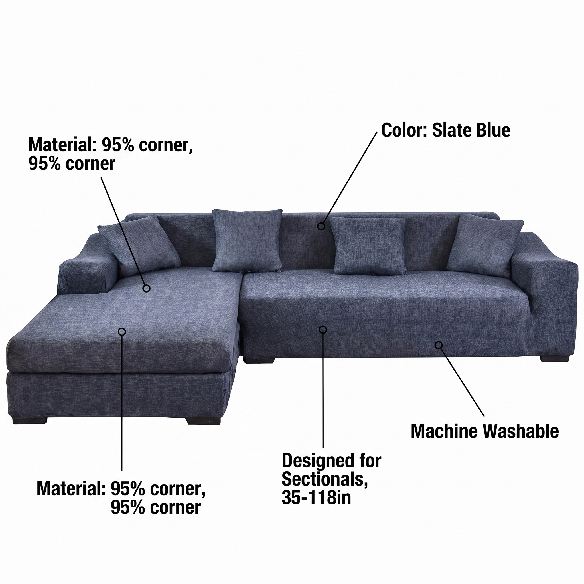 Stretch Sectional Couch Cover – Slate Blue Crosshatch Print – features and specifications overview | Brivenzo
