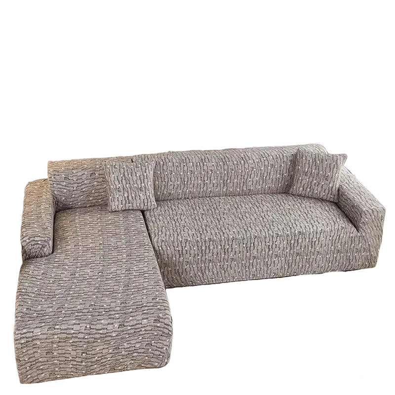 Stretch Sectional Couch Cover – Taupe Textured Weave Print – product view 4 | Brivenzo