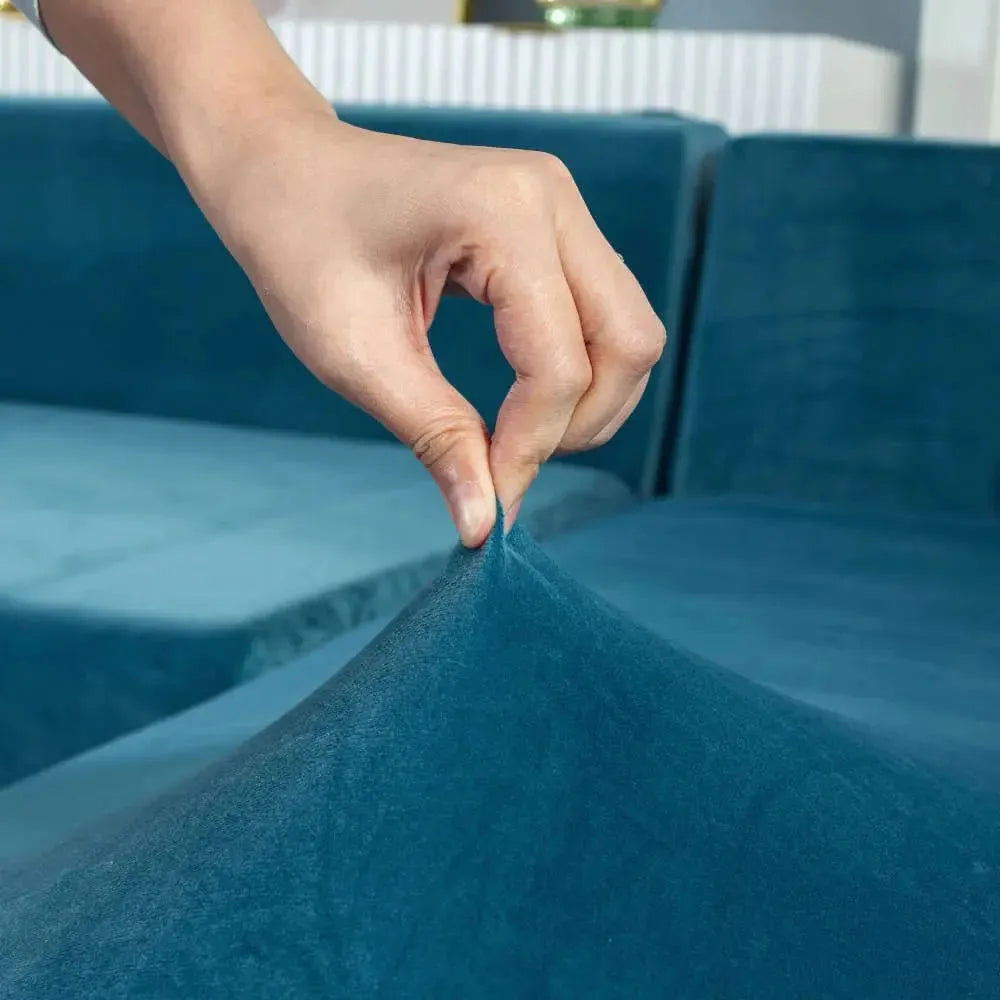 Stretch Sectional Couch Cover – Teal Blue Velvet – product view 5 | Brivenzo