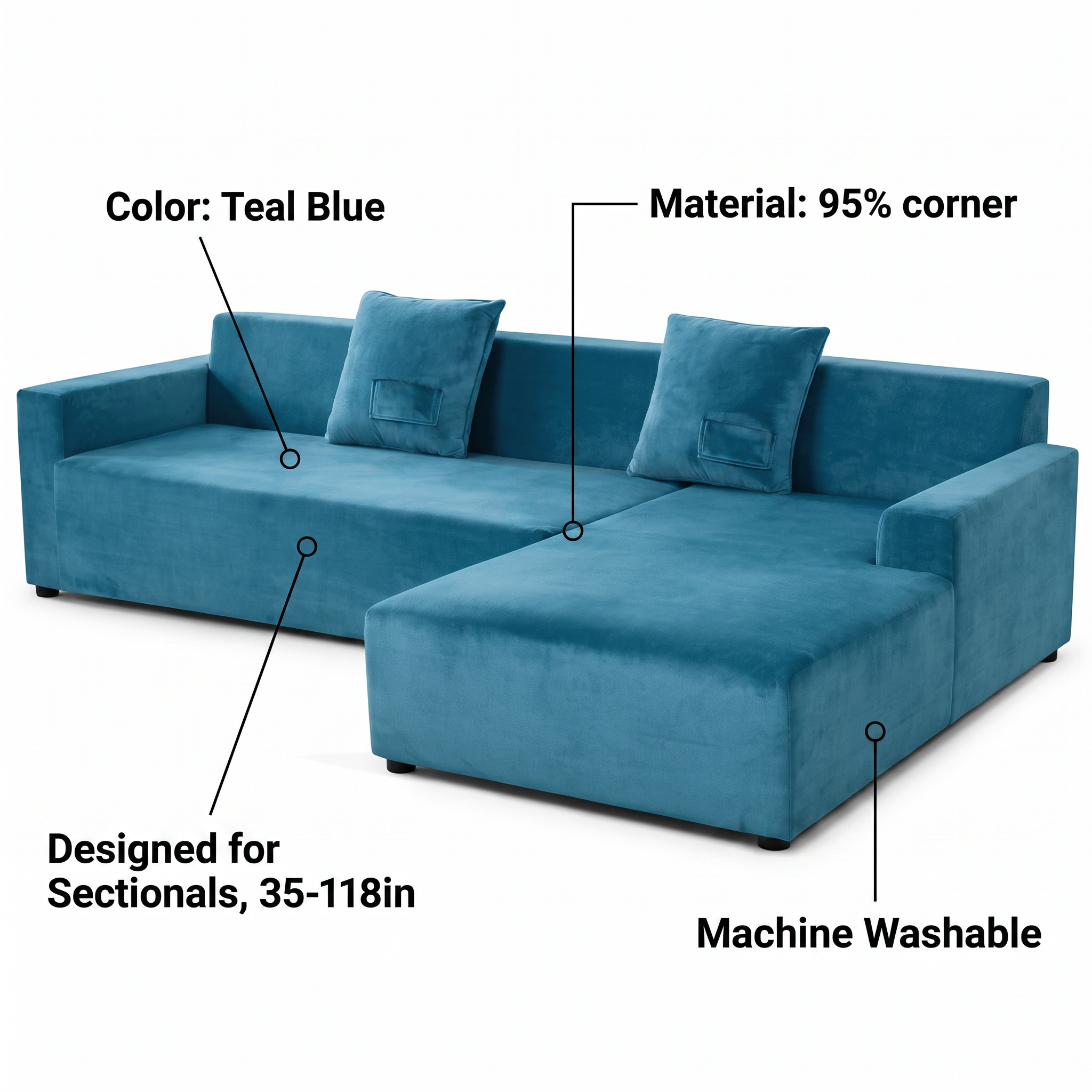 Stretch Sectional Couch Cover – Teal Blue Velvet – features and specifications overview | Brivenzo