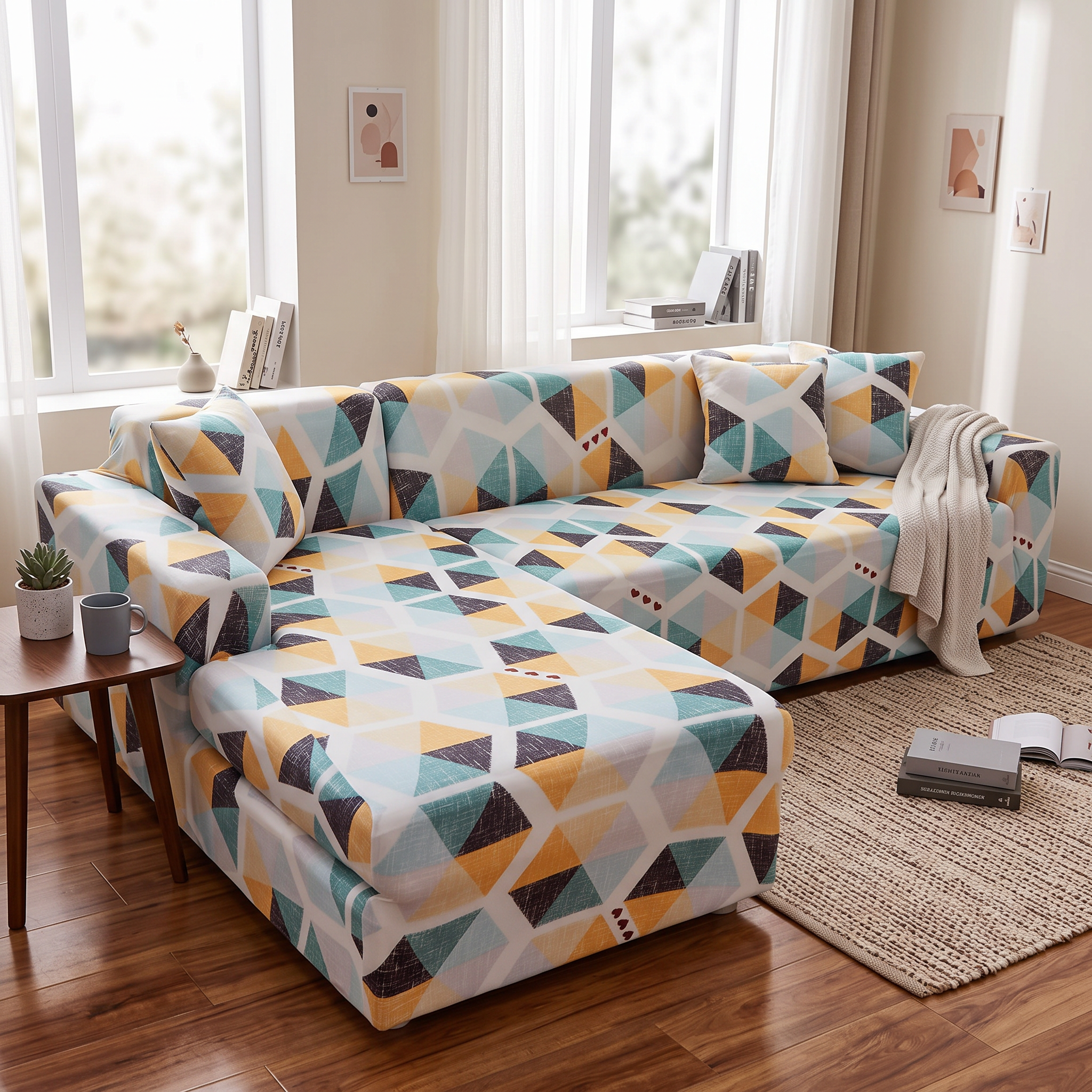 Stretch Sectional Couch Cover – Teal shown in a styled home interior | Brivenzo
