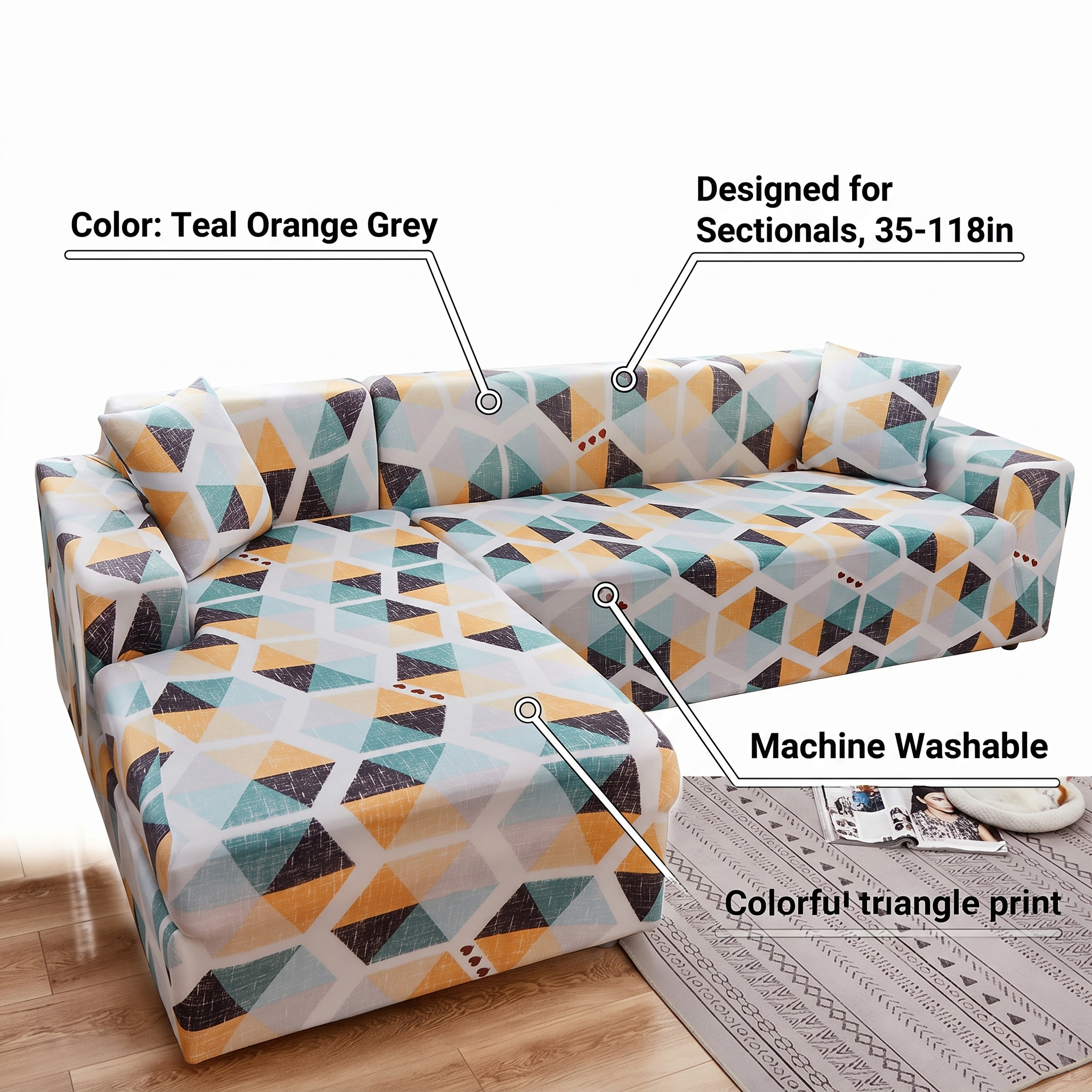 Stretch Sectional Couch Cover – Teal – features and specifications overview | Brivenzo