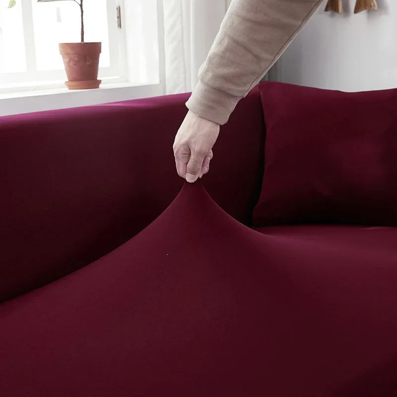 Stretch Sectional Couch Cover – Wine Red Stretch Fabric – product view 5 | Brivenzo