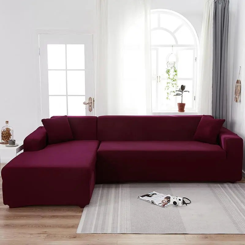 Stretch Sectional Couch Cover – Wine Red Stretch Fabric – product view 6 | Brivenzo