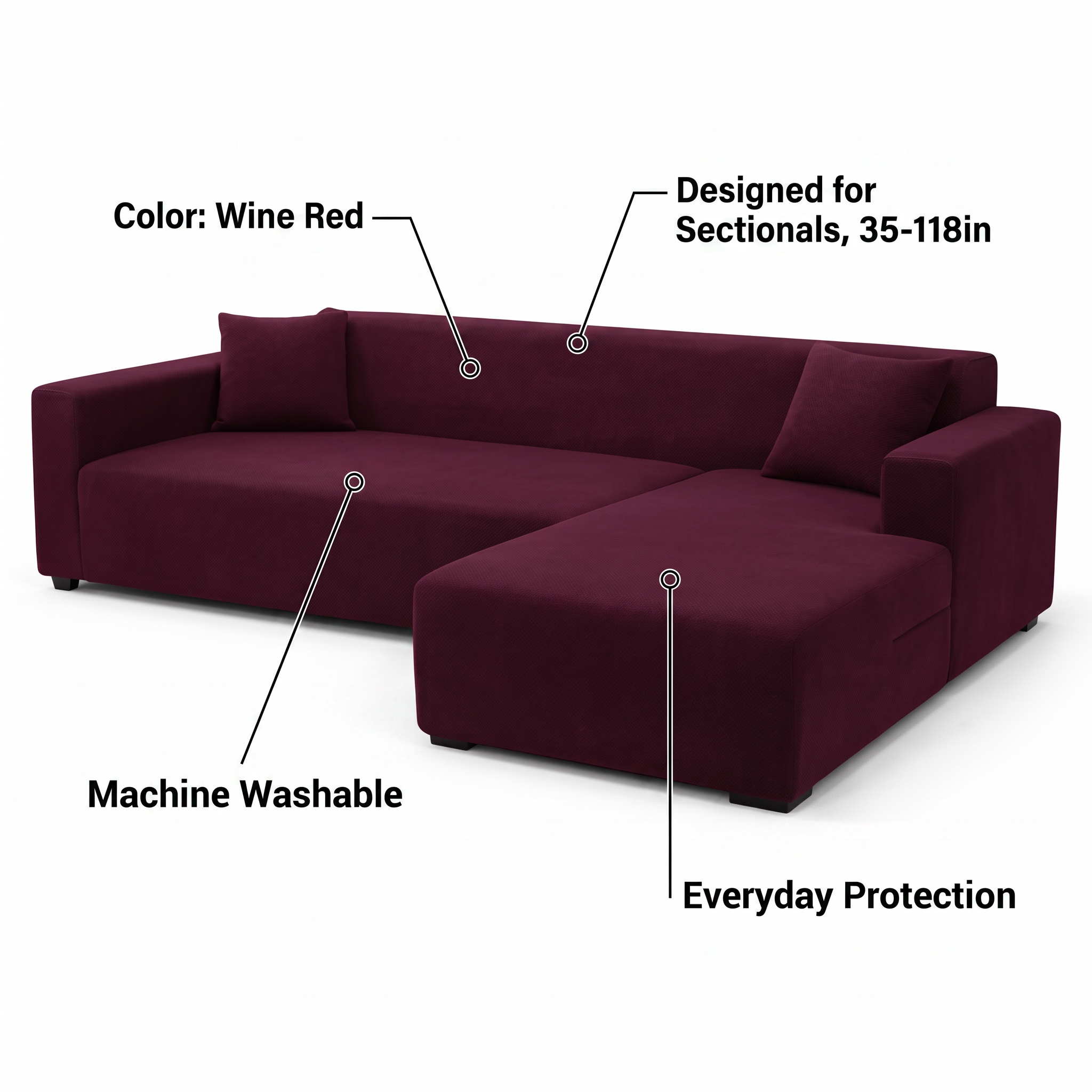 Stretch Sectional Couch Cover – Wine Red Stretch Fabric – features and specifications overview | Brivenzo
