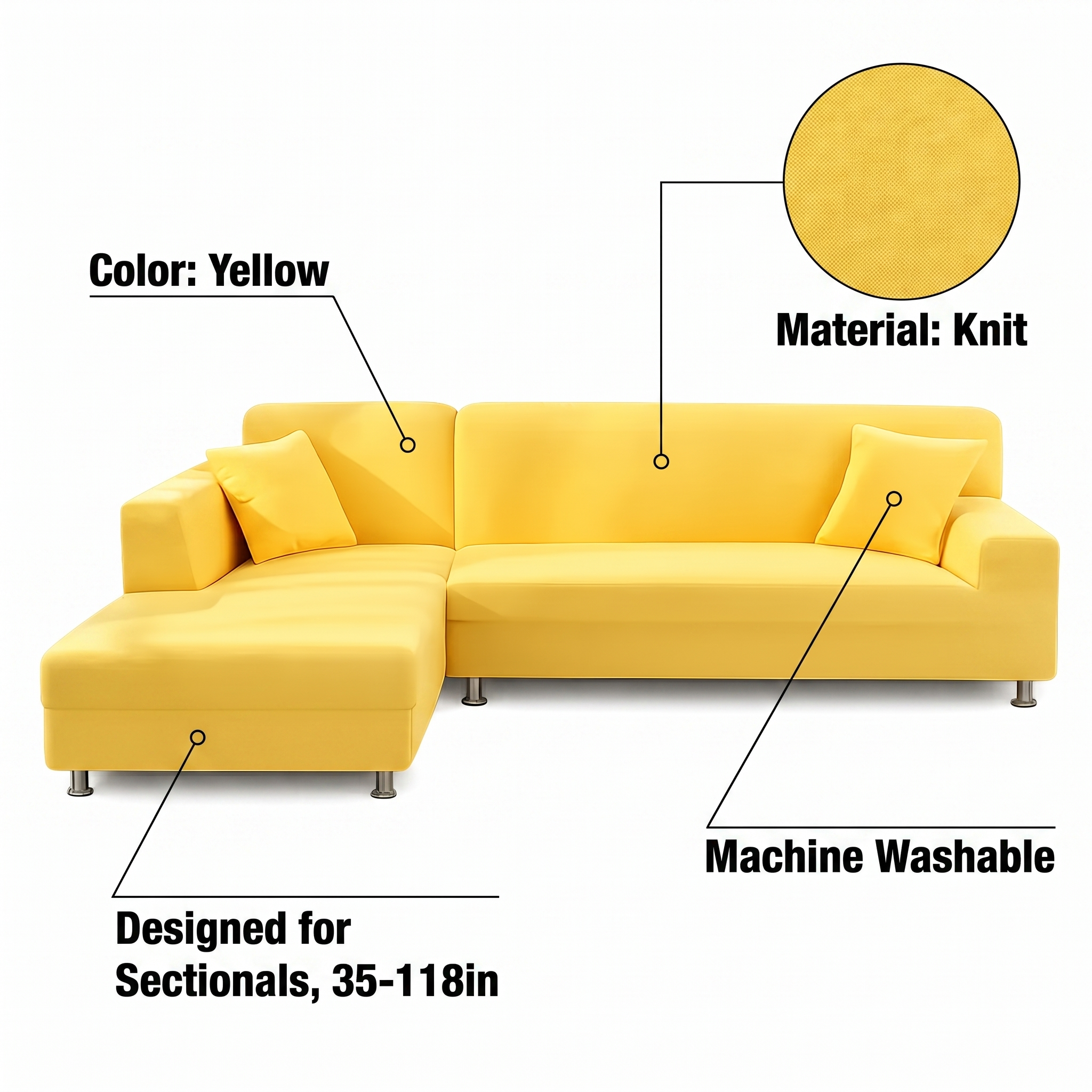 Stretch Sectional Couch Cover – Yellow – features and specifications overview | Brivenzo