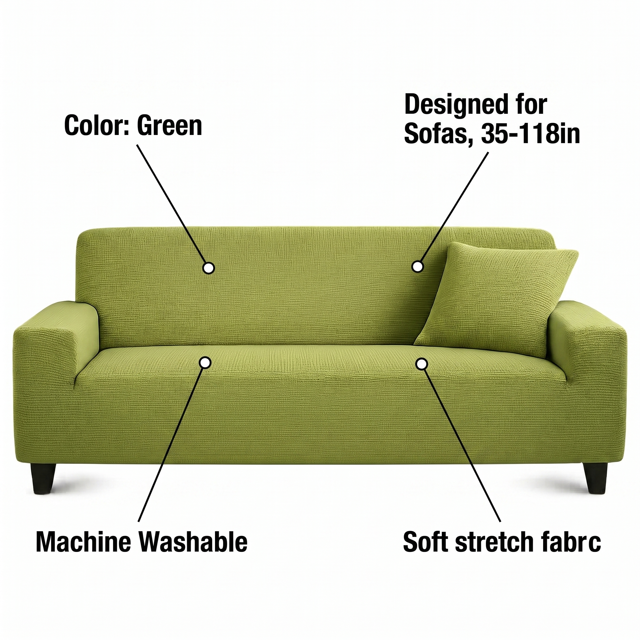 Stretch Sofa Slipcover – Apple Green – features and specifications overview | Brivenzo