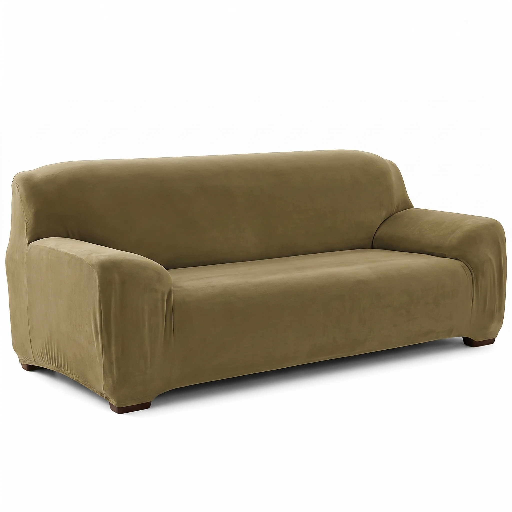 Stretch Sofa Slipcover – Army Green Velvet – product photo on a white background | Brivenzo