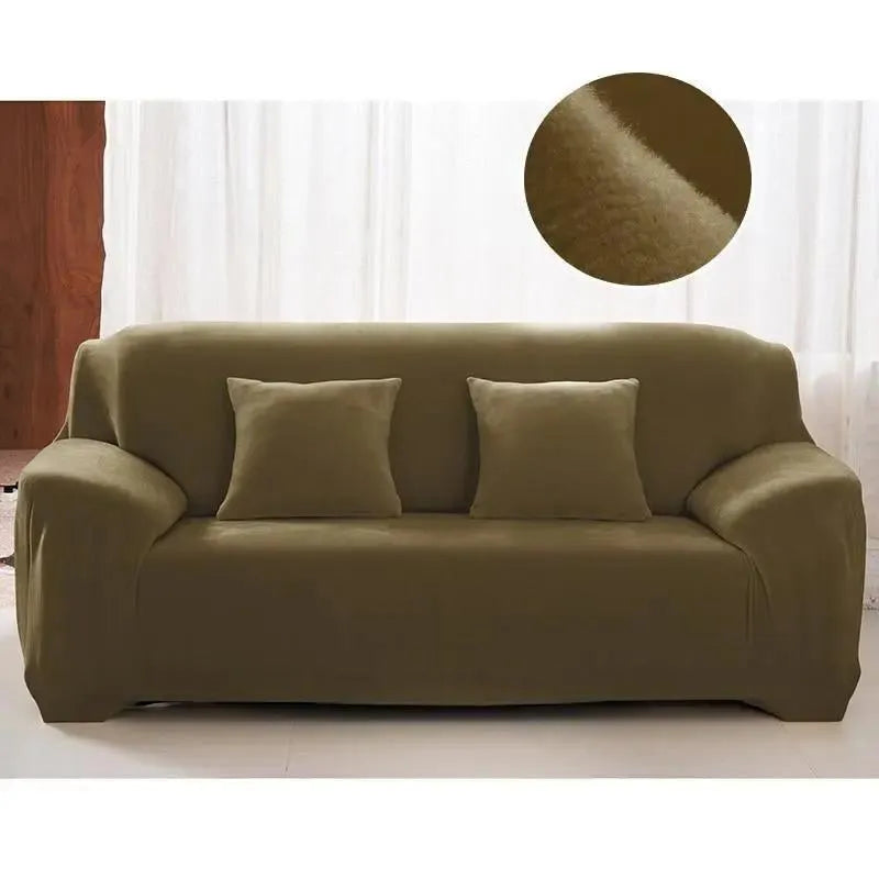 Stretch Sofa Slipcover – Army Green Velvet – product view 5 | Brivenzo