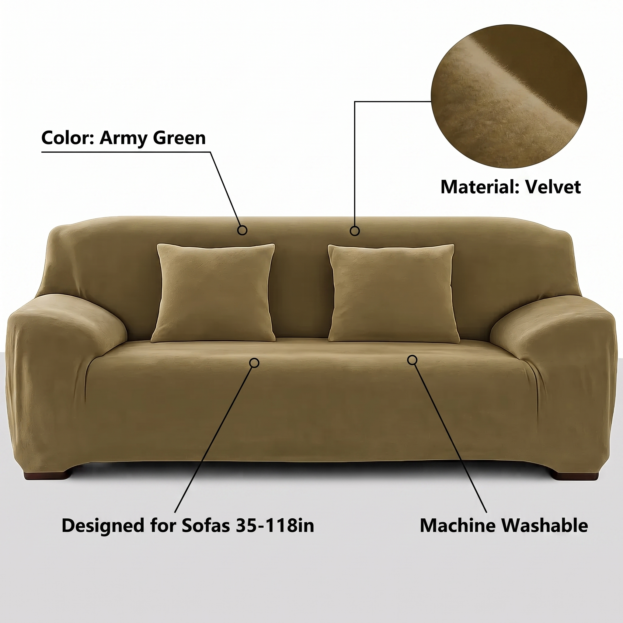 Stretch Sofa Slipcover – Army Green Velvet – features and specifications overview | Brivenzo