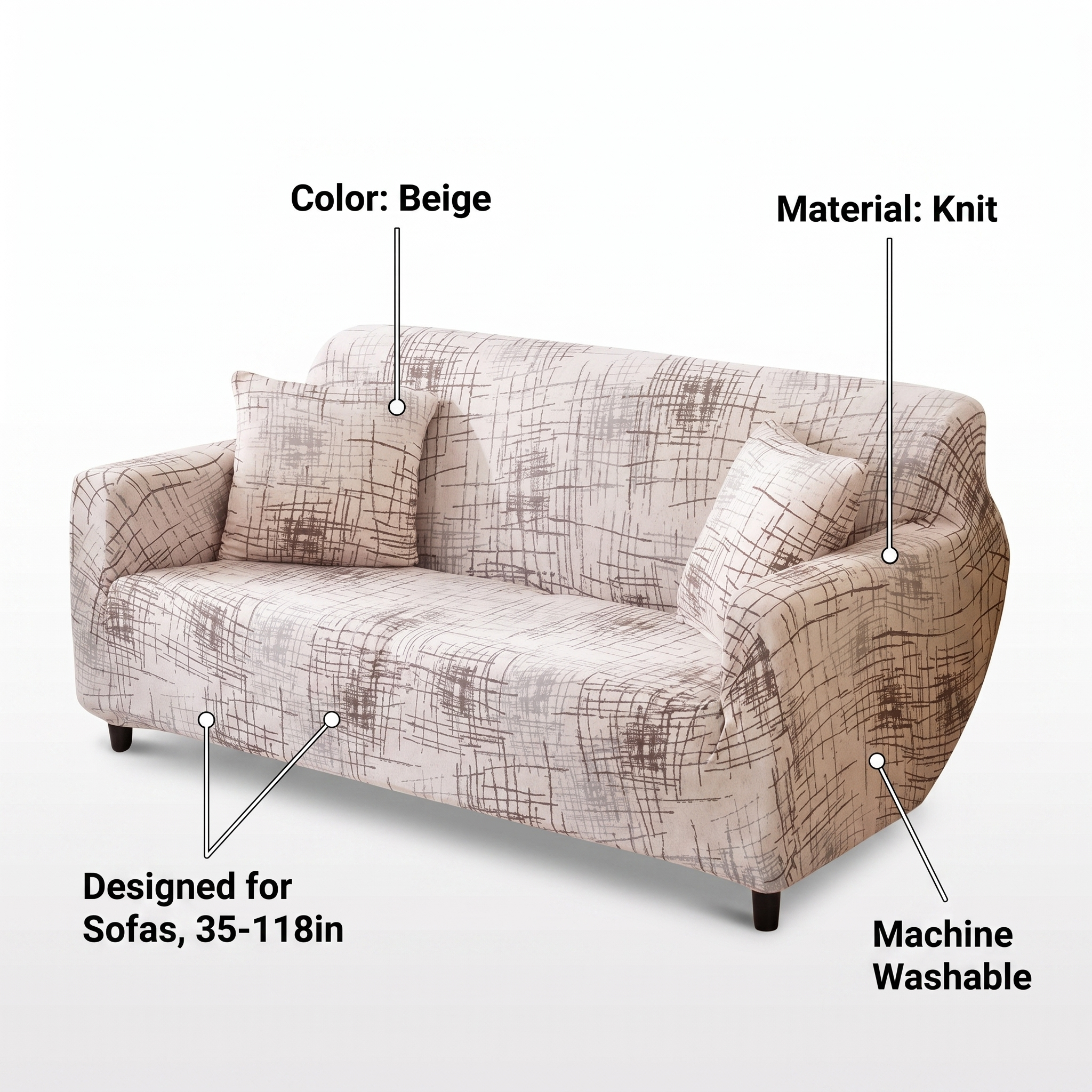 Stretch Sofa Slipcover – Beige Crosshatch Scratch Print – features and specifications overview | Brivenzo