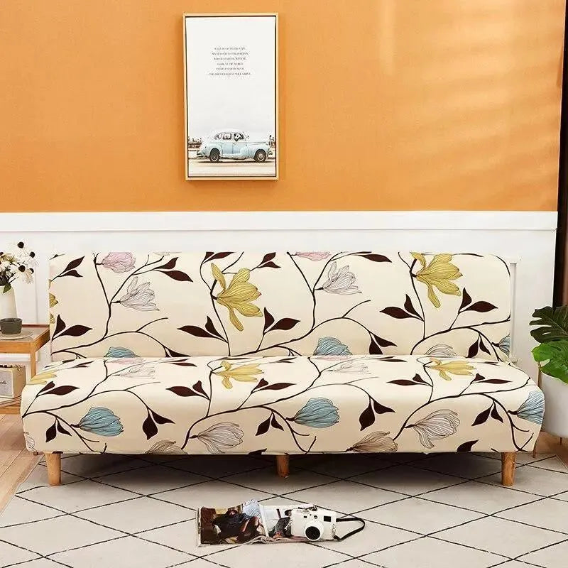 Stretch Sofa Slipcover – Beige Floral Line Print Sofa Bed – product view 4 | Brivenzo
