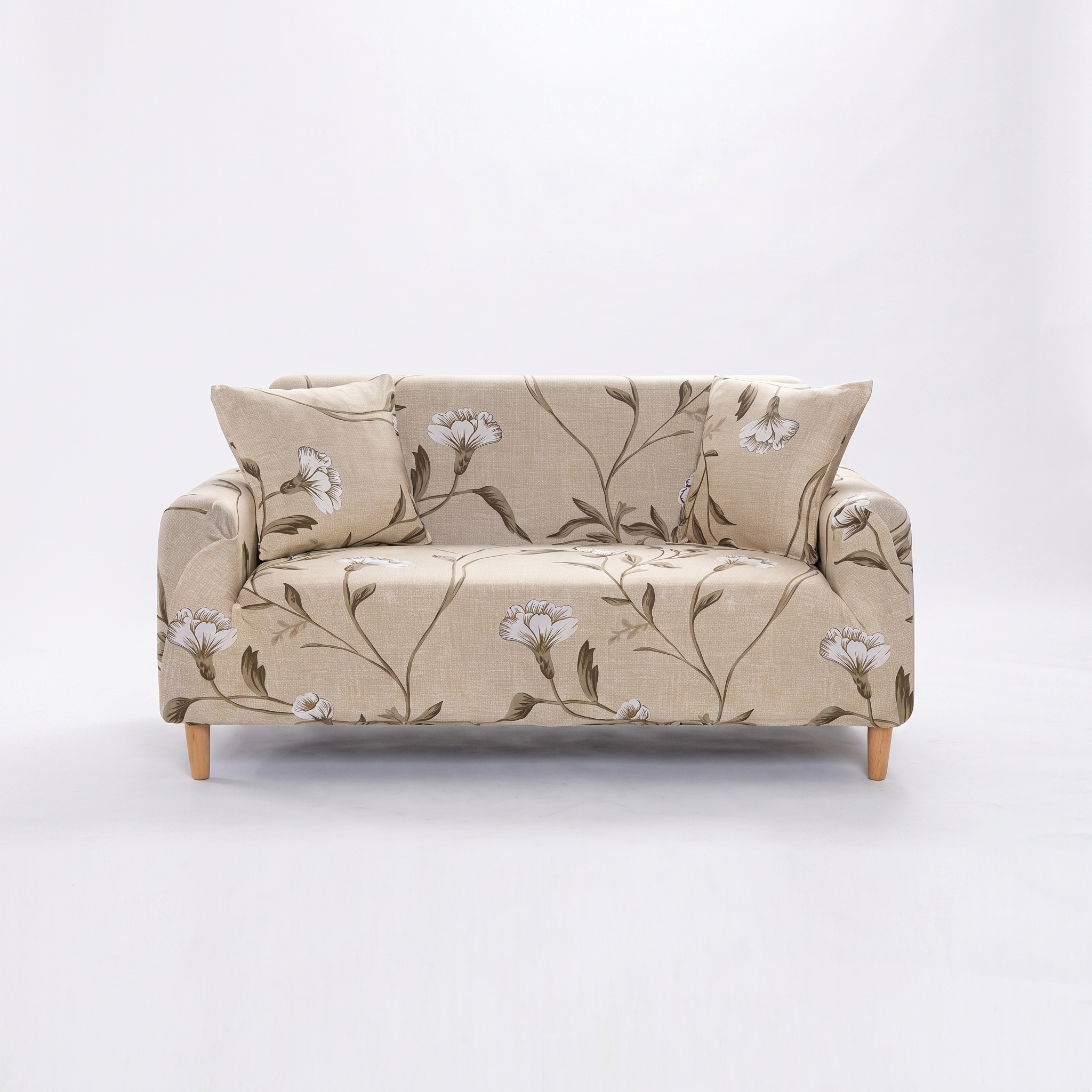 Stretch Sofa Slipcover – Beige Floral Print – product photo on a white background | Brivenzo
