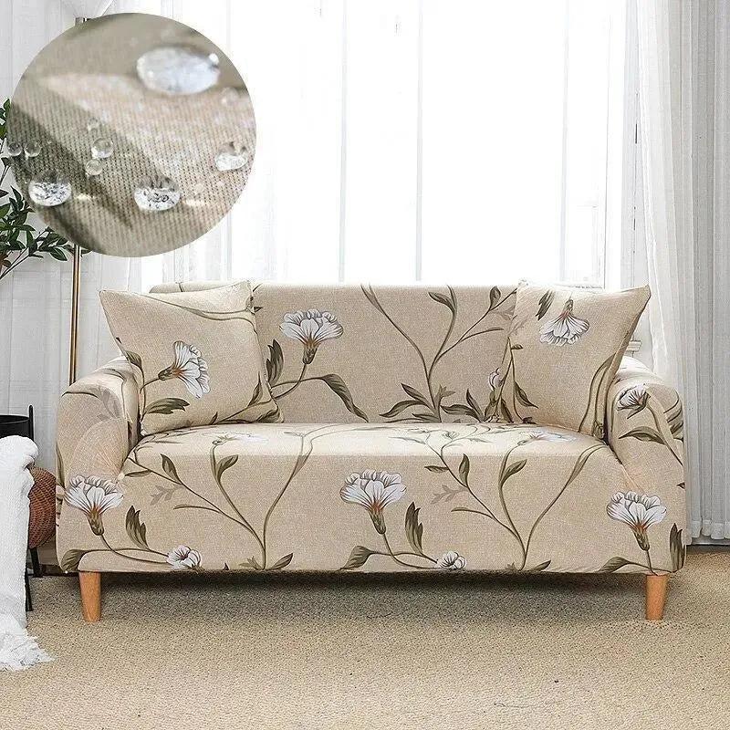 Stretch Sofa Slipcover – Beige Floral Print – product view 4 | Brivenzo