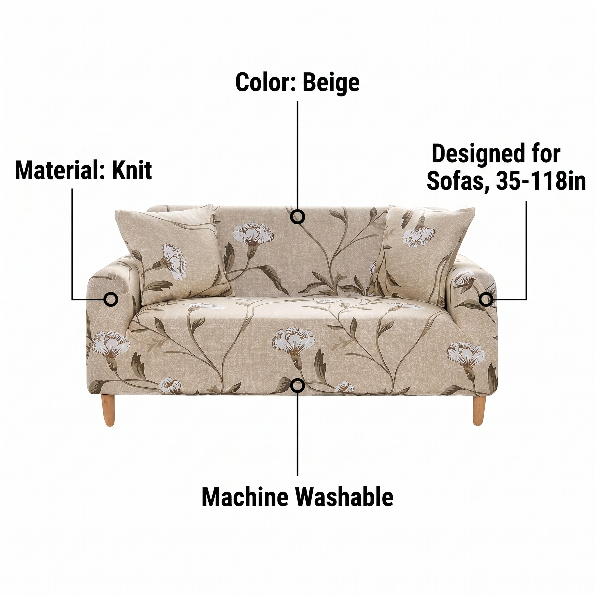 Stretch Sofa Slipcover – Beige Floral Print – features and specifications overview | Brivenzo