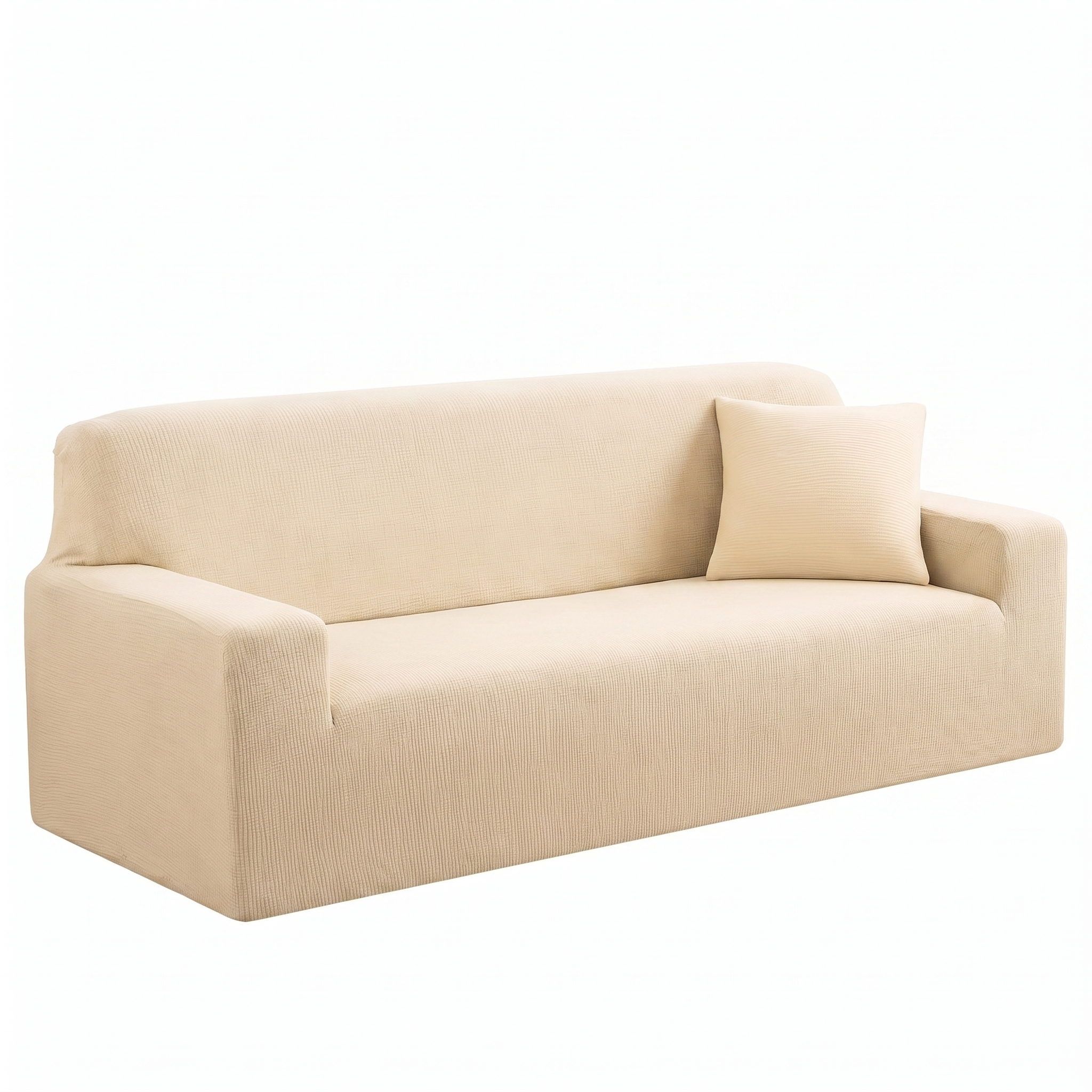 Stretch Sofa Slipcover – Beige Ribbed Stretch Fabric – product photo on a white background | Brivenzo
