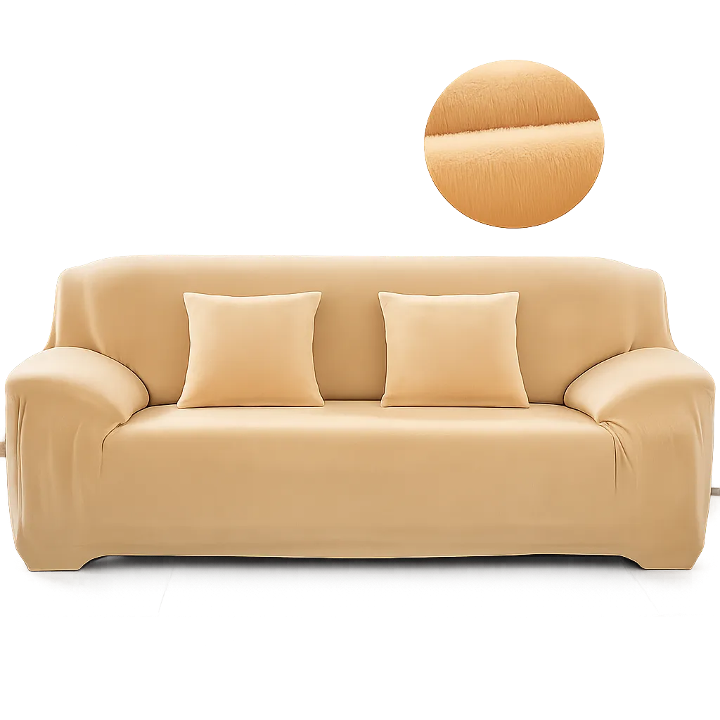 Stretch Sofa Slipcover – Beige Velvet – product view 4 | Brivenzo