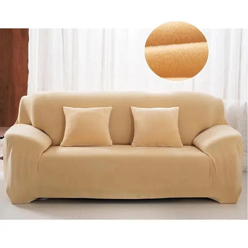Stretch Sofa Slipcover – Beige Velvet – product view 6 | Brivenzo