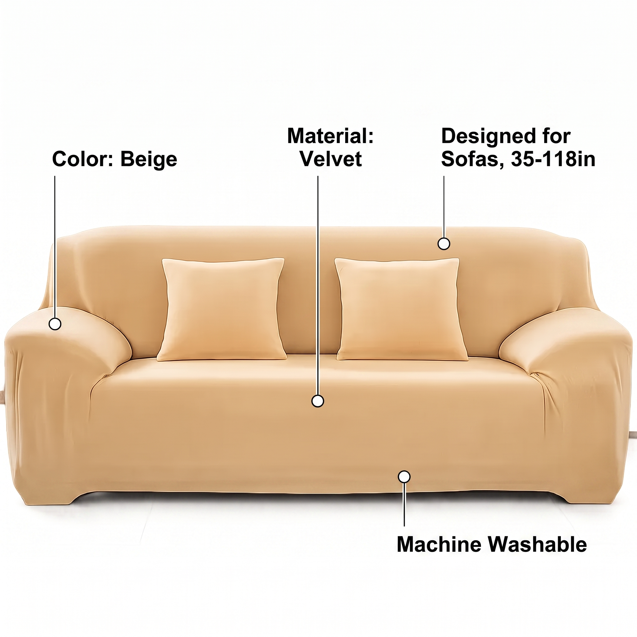 Stretch Sofa Slipcover – Beige Velvet – features and specifications overview | Brivenzo