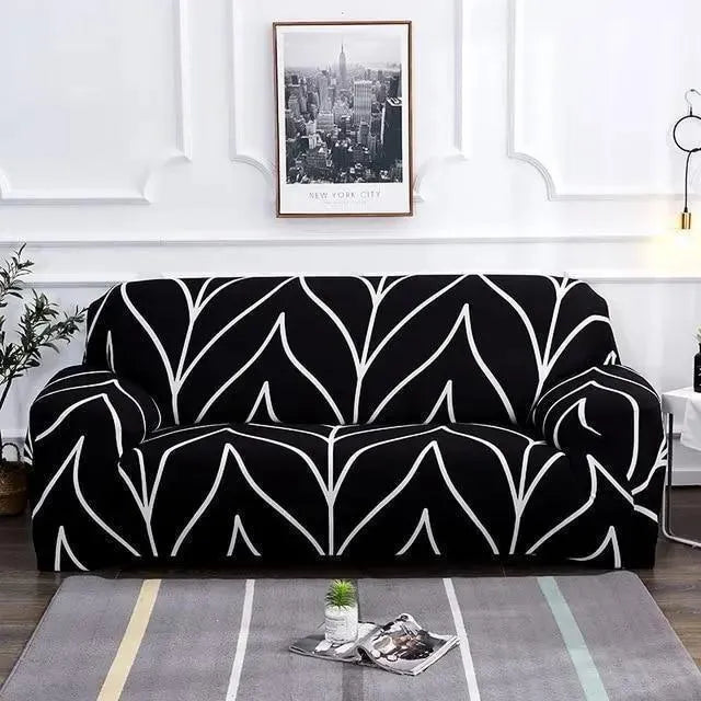 Stretch Sofa Slipcover – Black & White Leaf Print – product view 5 | Brivenzo