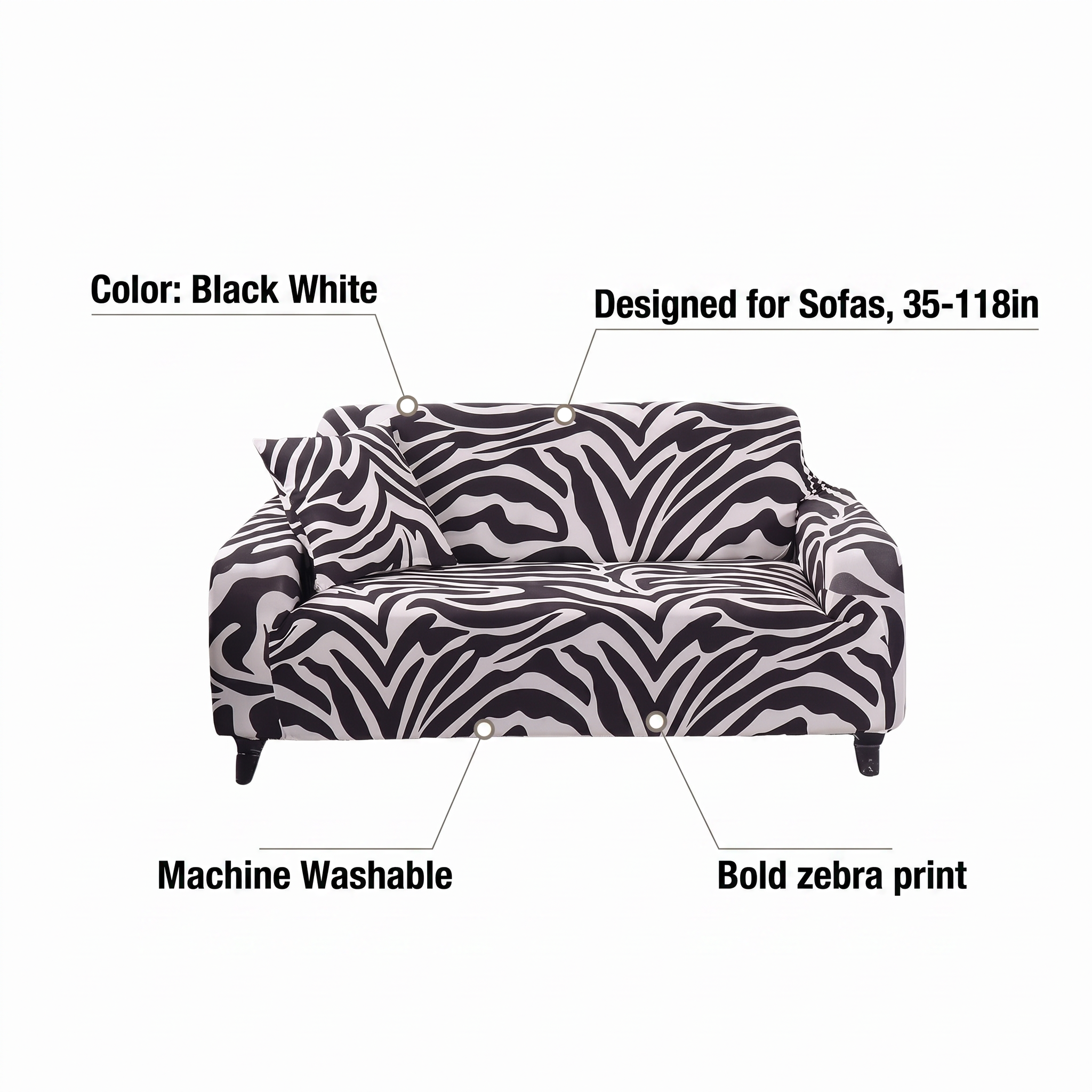 Stretch Sofa Slipcover – Black & White Zebra Print – features and specifications overview | Brivenzo