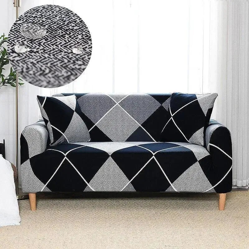 Stretch Sofa Slipcover – Black Grey White Diamond Print – product view 4 | Brivenzo