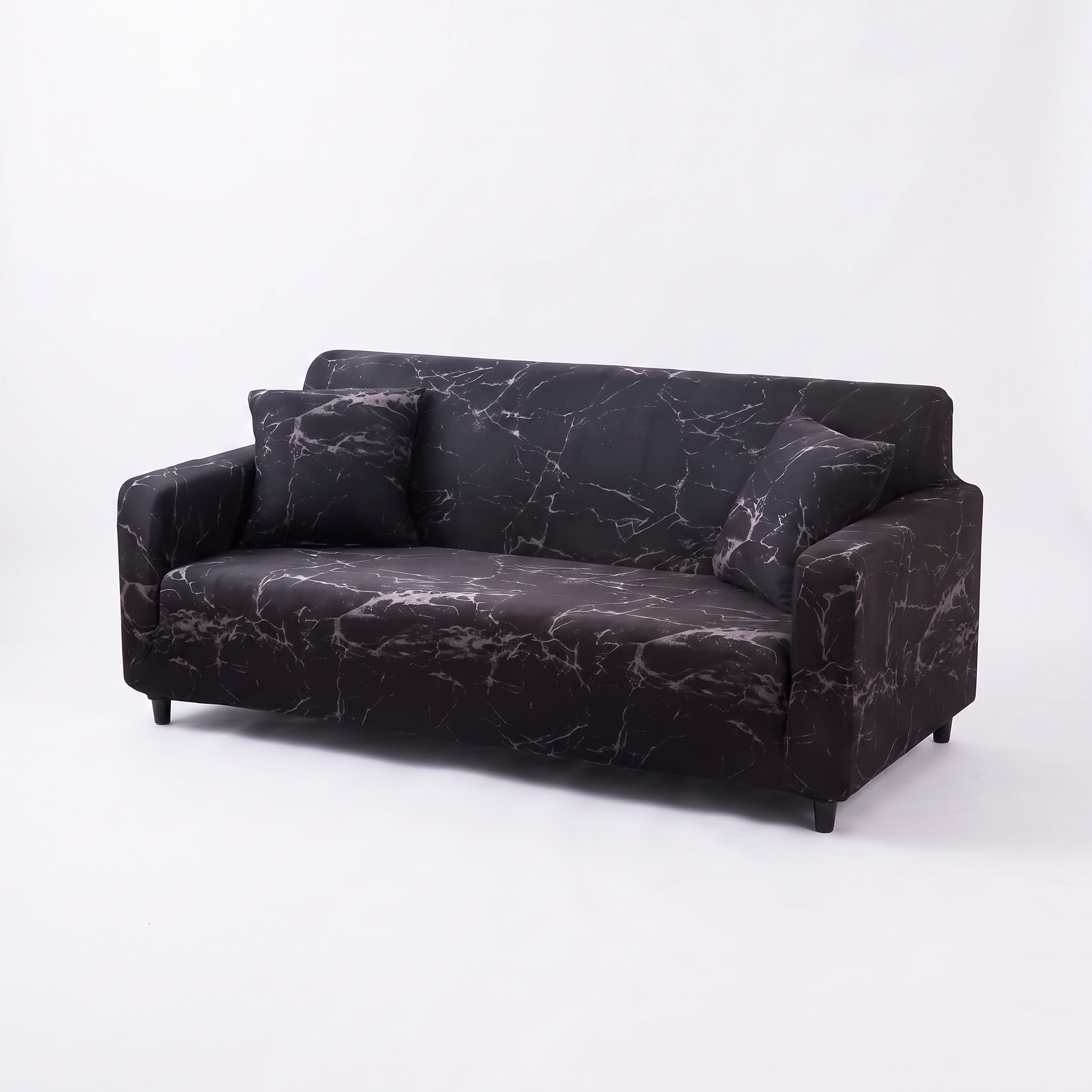 Stretch Sofa Slipcover – Black Marble Print – product photo on a white background | Brivenzo