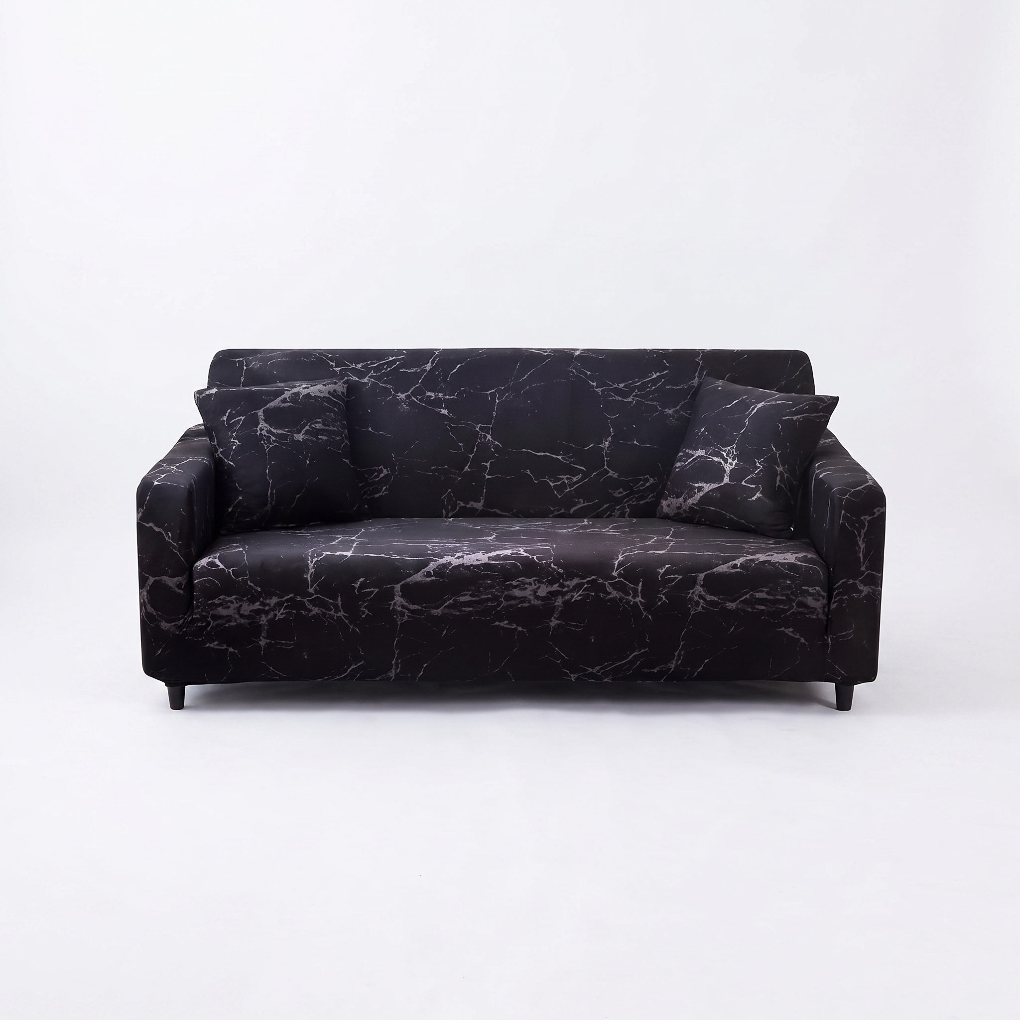 Stretch Sofa Slipcover – Black Marble Print – product view 4 | Brivenzo