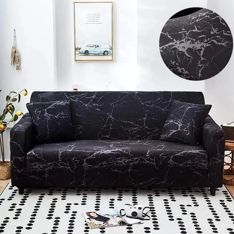 Stretch Sofa Slipcover – Black Marble Print – product view 5 | Brivenzo