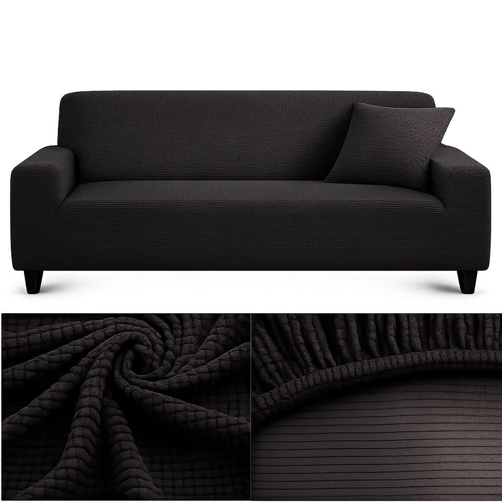 Stretch Sofa Slipcover – Black Microfiber – product view 4 | Brivenzo