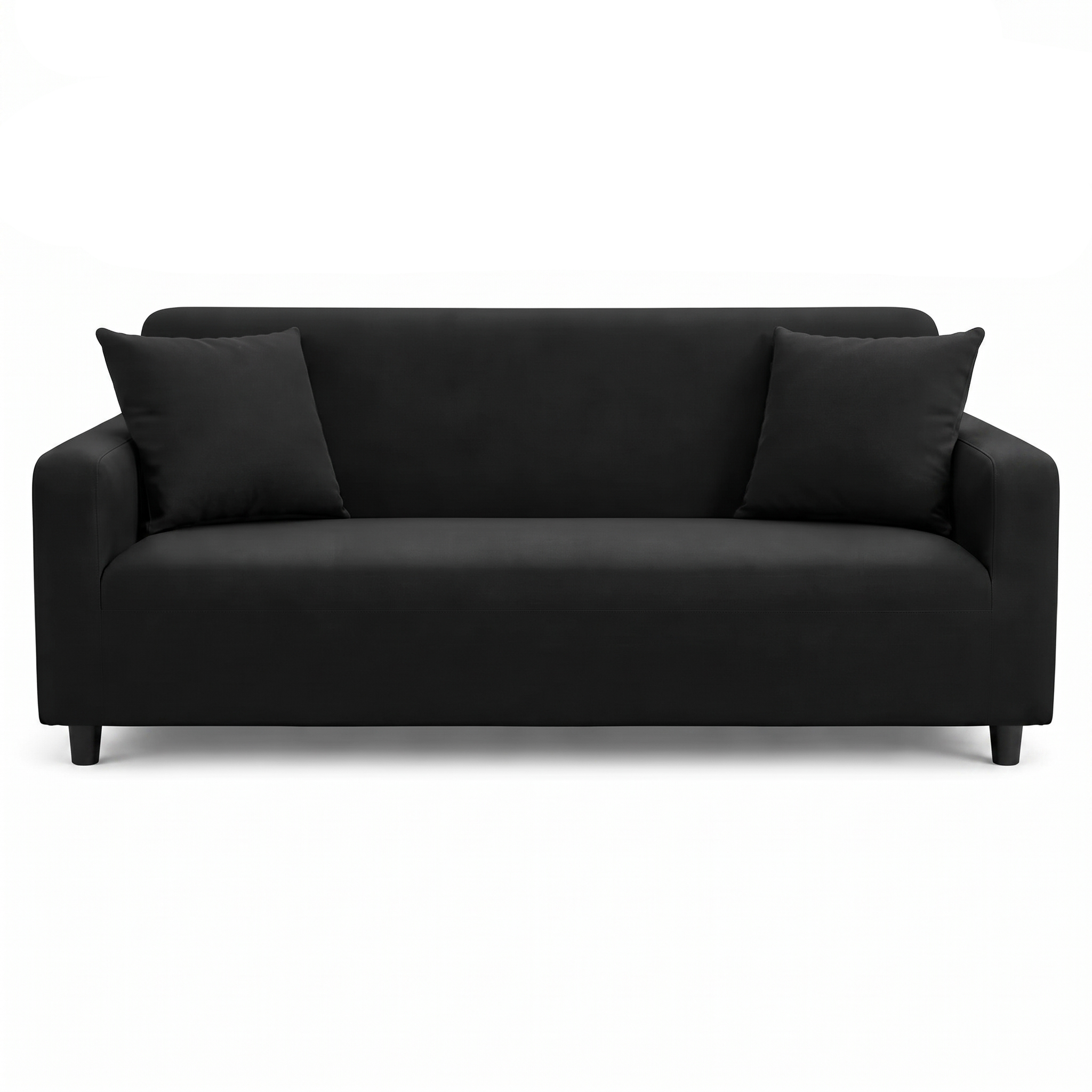 Stretch sofa slipcover in black, front view