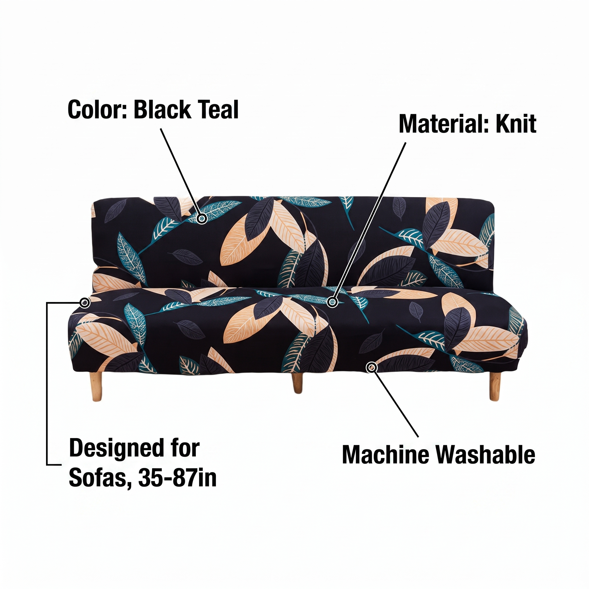 Stretch Sofa Slipcover – Black Teal Leaf Print Sofa Bed – features and specifications overview | Brivenzo