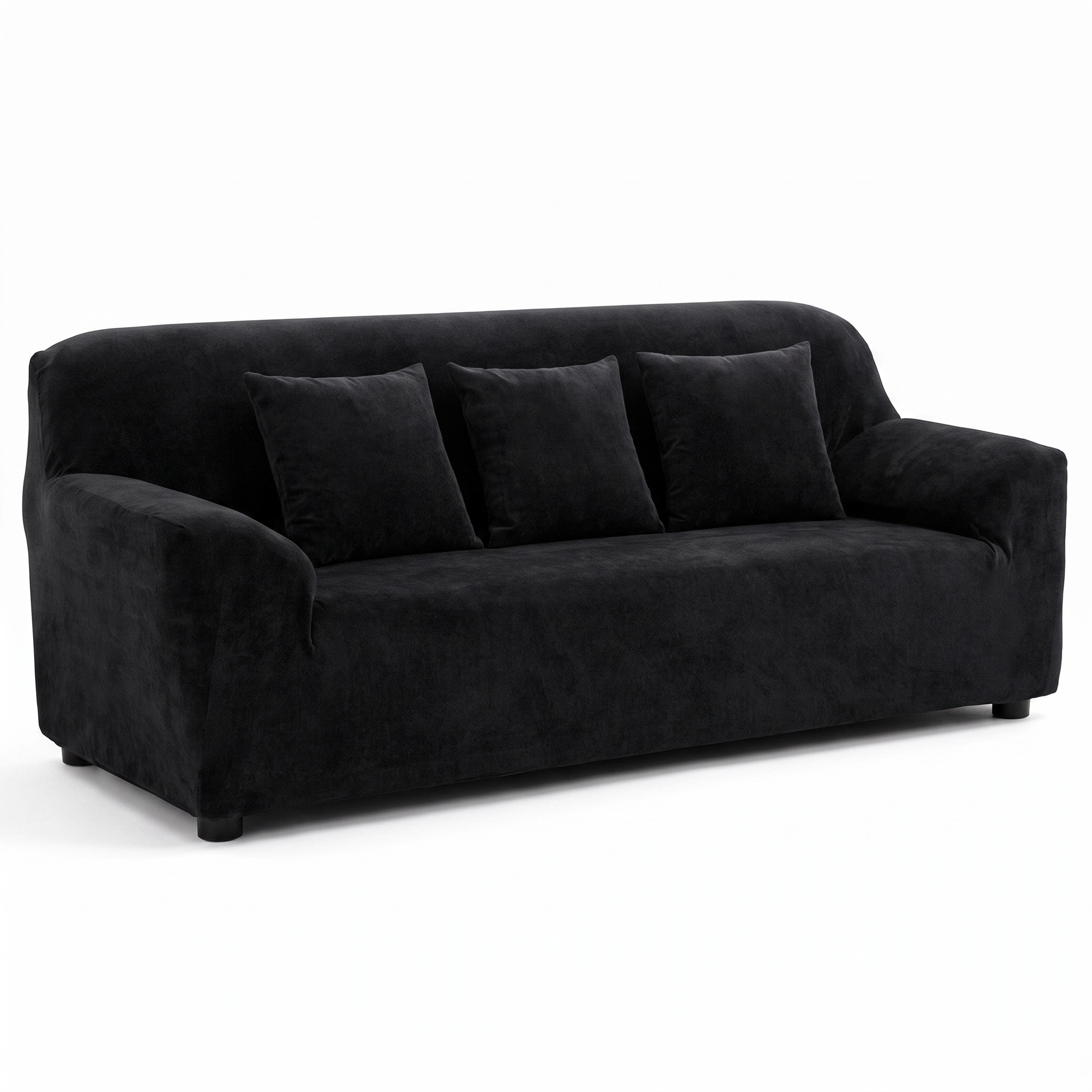 Stretch Sofa Slipcover – Black Velvet – product photo on a white background | Brivenzo