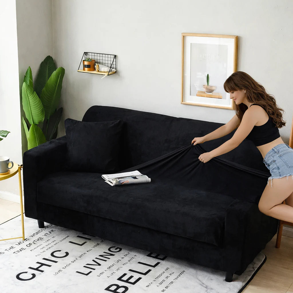 Stretch Sofa Slipcover – Black Velvet – product view 6 | Brivenzo