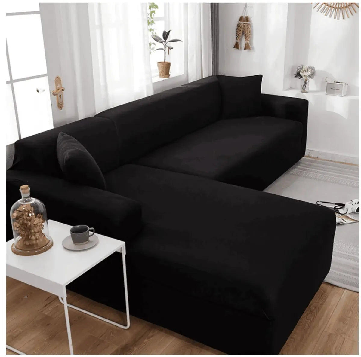 Stretch Sofa Slipcover – Black Velvet – product view 9 | Brivenzo