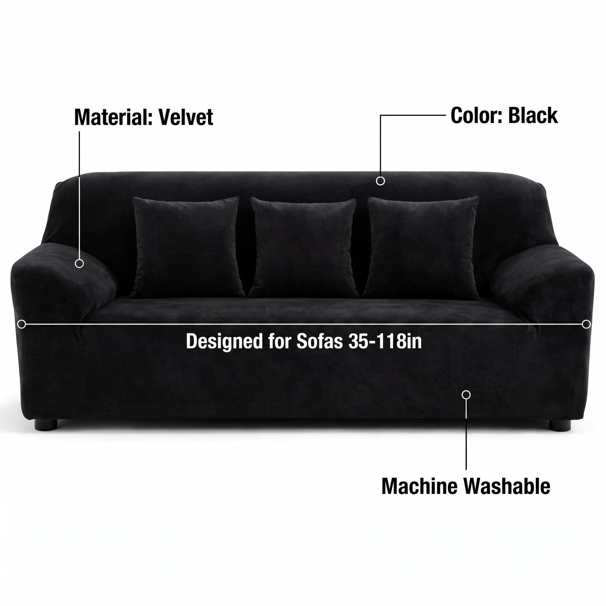 Stretch Sofa Slipcover – Black Velvet – features and specifications overview | Brivenzo