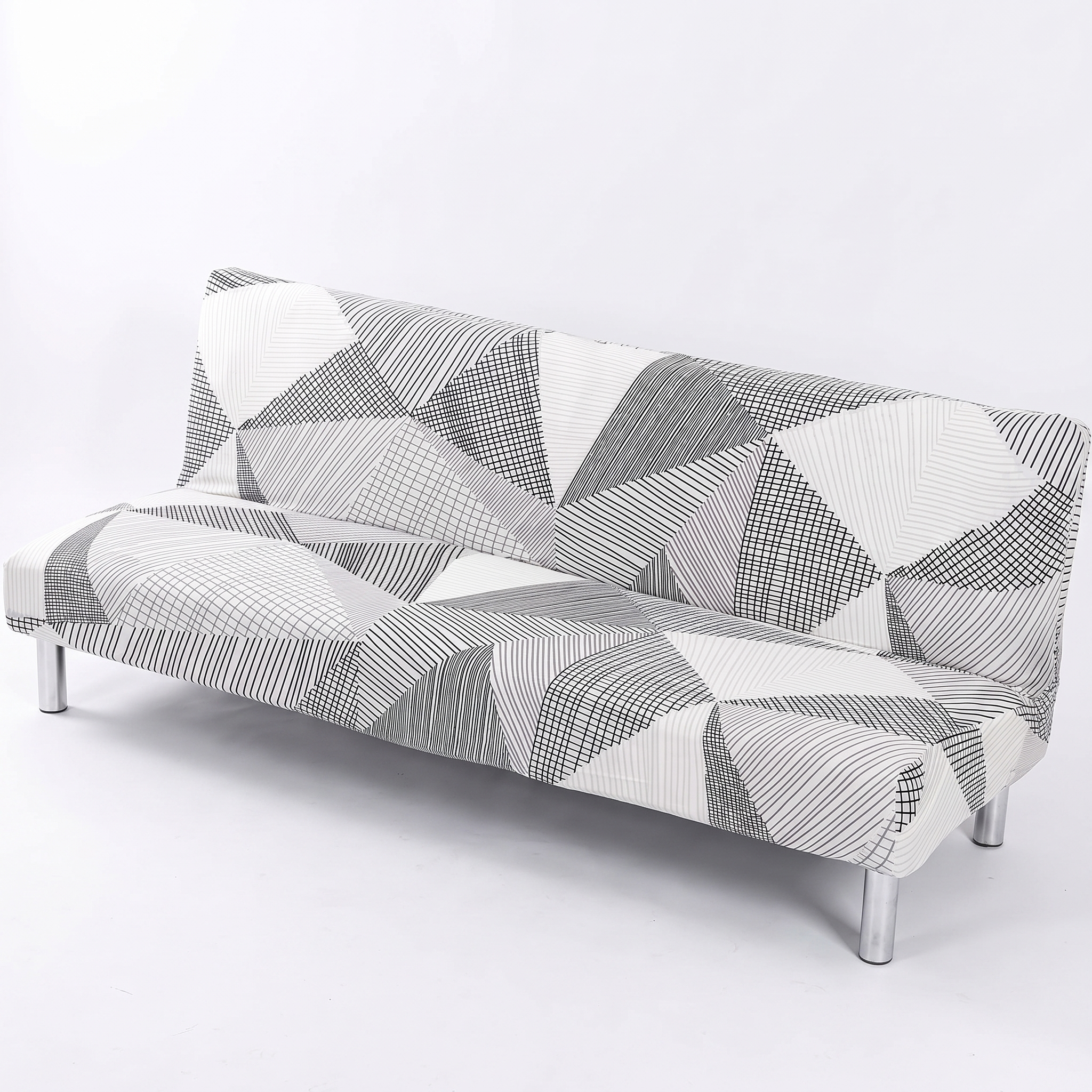 Stretch Sofa Slipcover – Black White Geometric Crosshatch Print Sofa Bed – product photo on a white background | Brivenzo