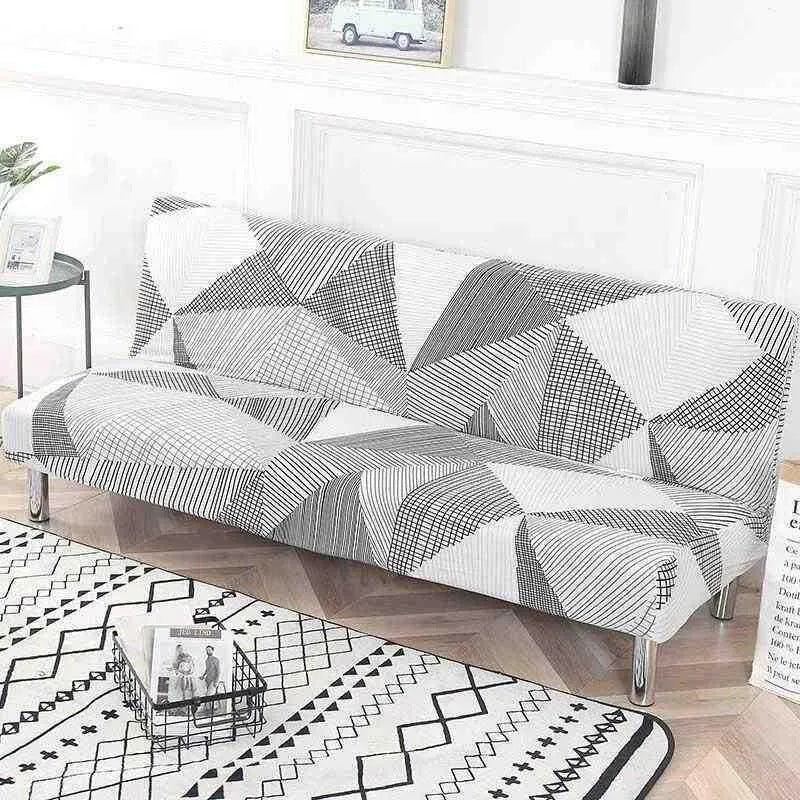 Stretch Sofa Slipcover – Black White Geometric Crosshatch Print Sofa Bed – product view 4 | Brivenzo