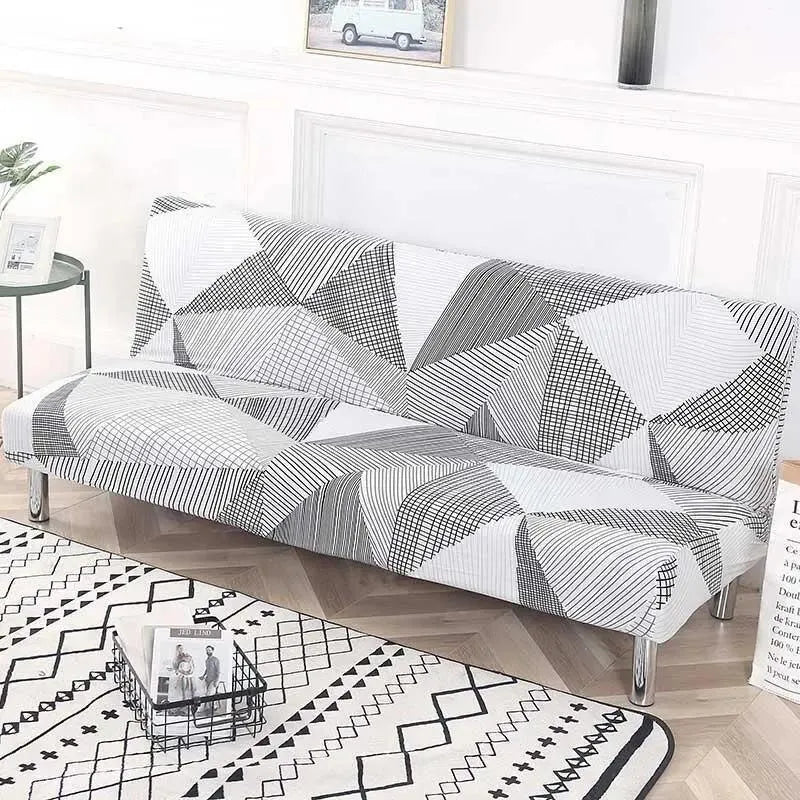 Stretch Sofa Slipcover – Black White Geometric Crosshatch Print Sofa Bed – product view 5 | Brivenzo