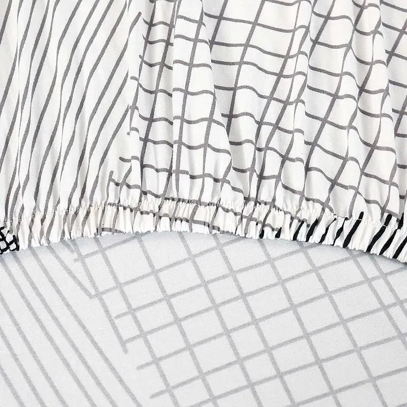 Stretch Sofa Slipcover – Black White Geometric Crosshatch Print Sofa Bed – product view 6 | Brivenzo