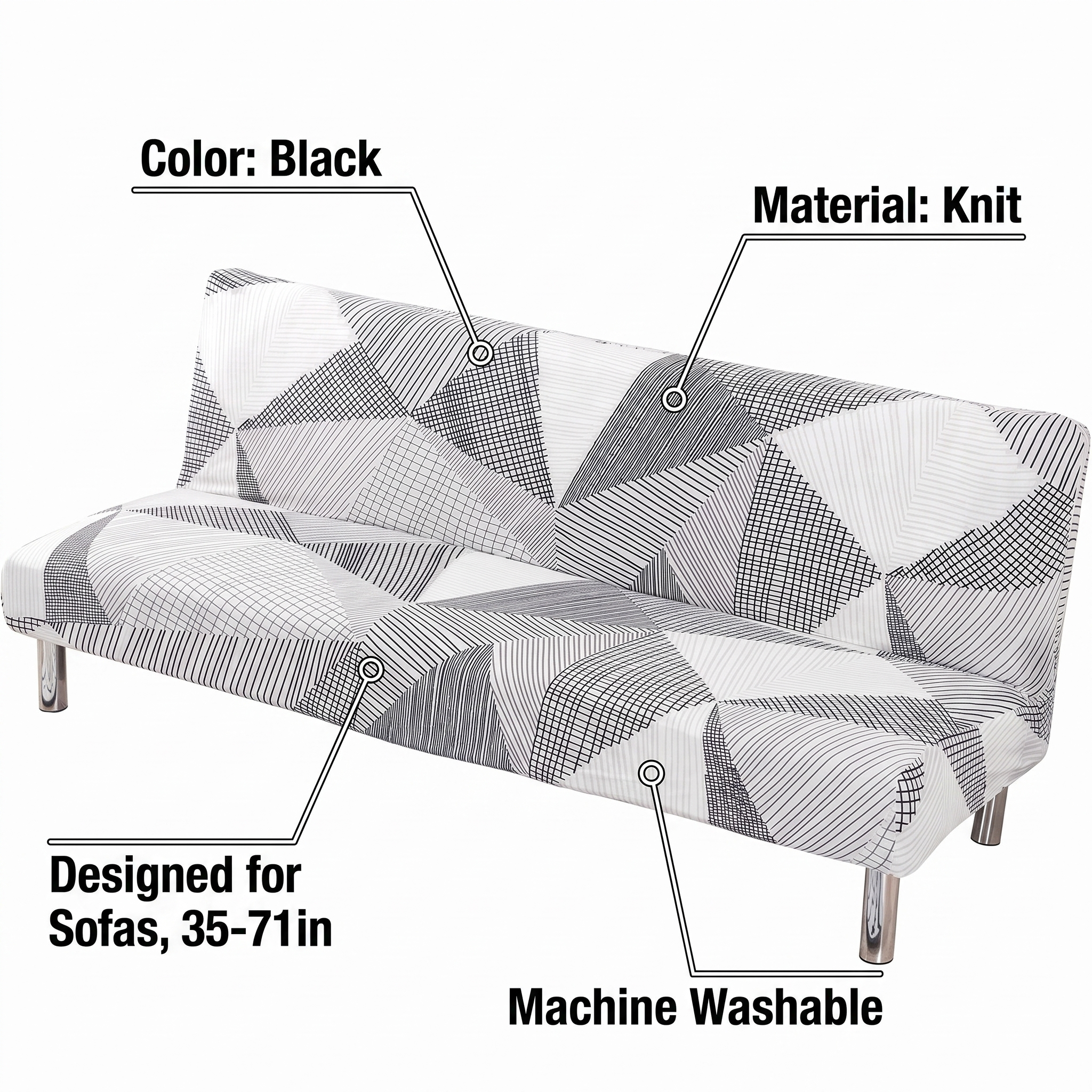 Stretch Sofa Slipcover – Black White Geometric Crosshatch Print Sofa Bed – features and specifications overview | Brivenzo